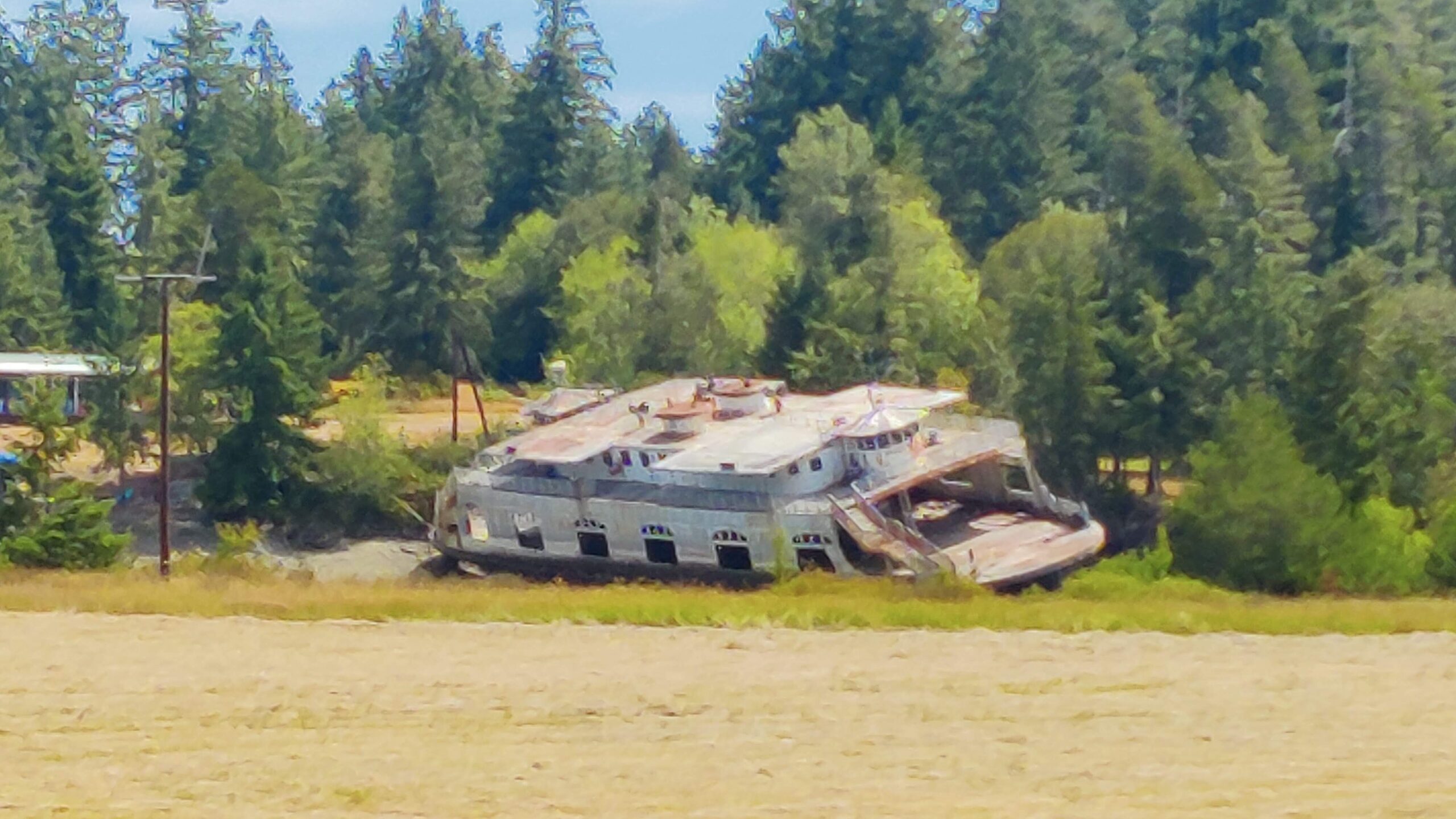 an old ferry, run aground in Puget Sound